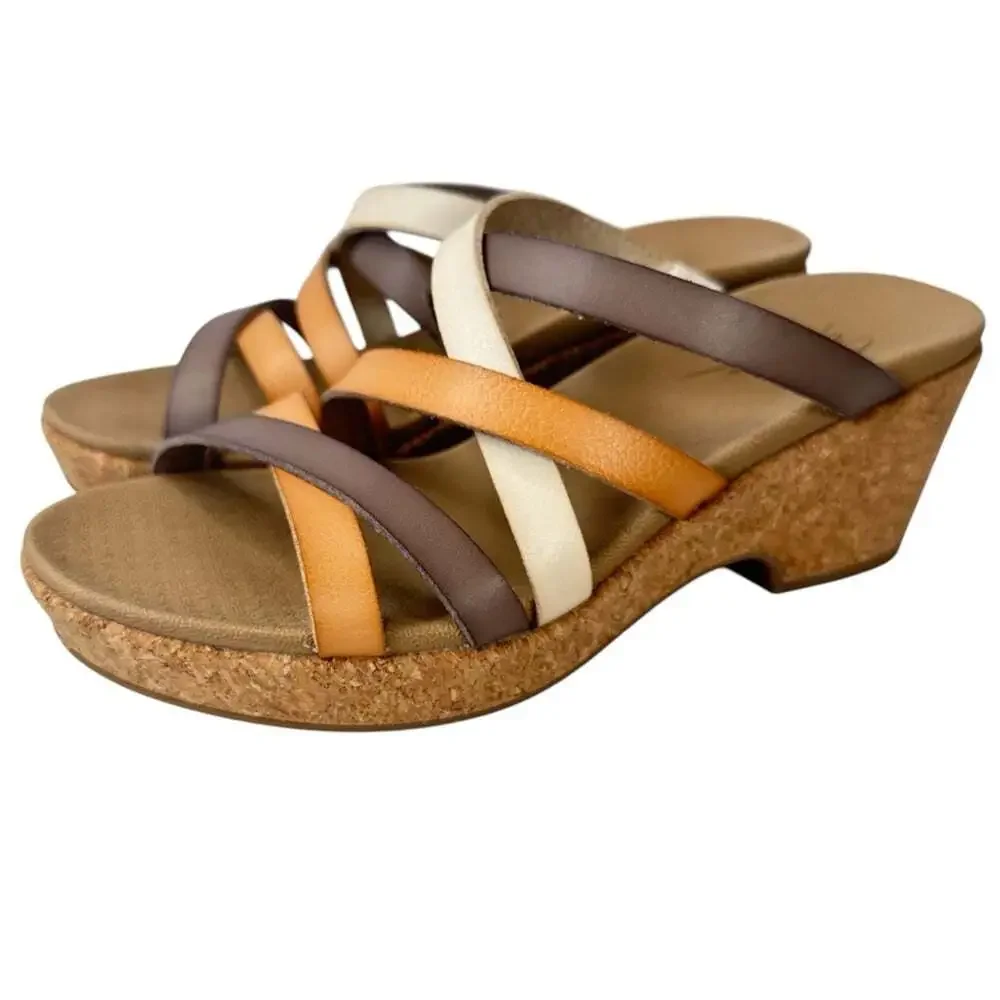 SoftMoc Hillary Multicolor Leather Cork Wedge Sandals Womens 9 Comfort